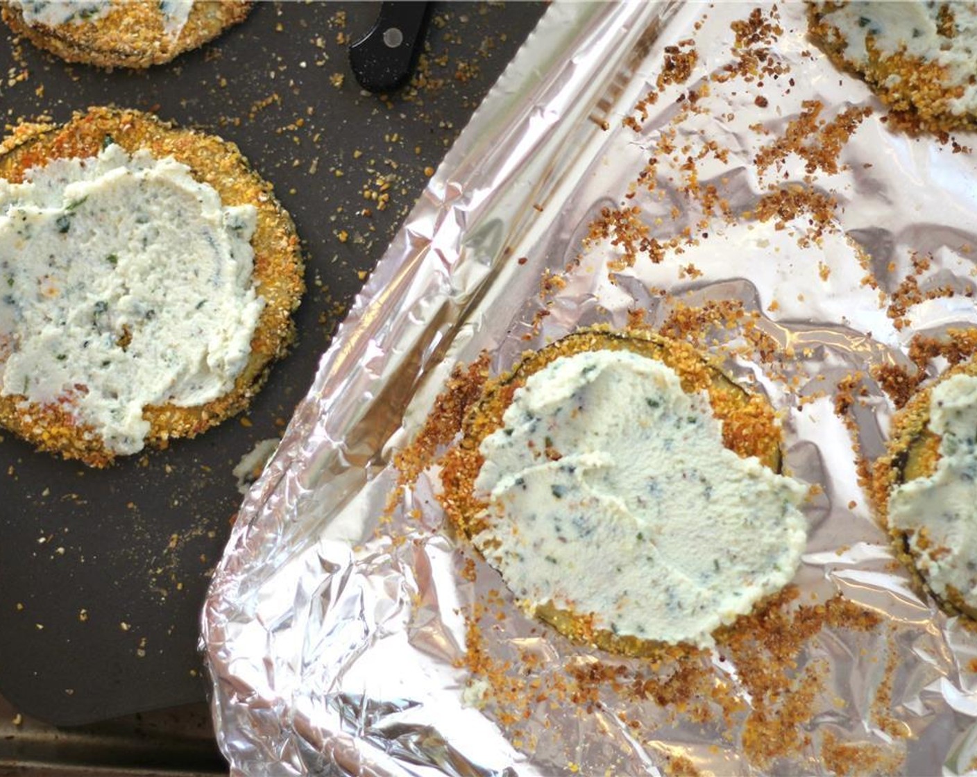 step 8 When the eggsplant is done, let it cool a bit, then spread a layer of the ricotta on each slice.