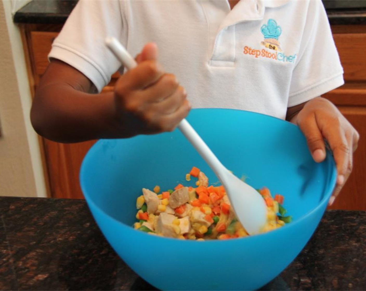 step 2 Mix Cream of Chicken Soup (1 1/2 cups), Chicken (1 cup), and Mixed Vegetables (1 cup) in a bowl. Add Salt (to taste) and Ground Black Pepper (to taste).