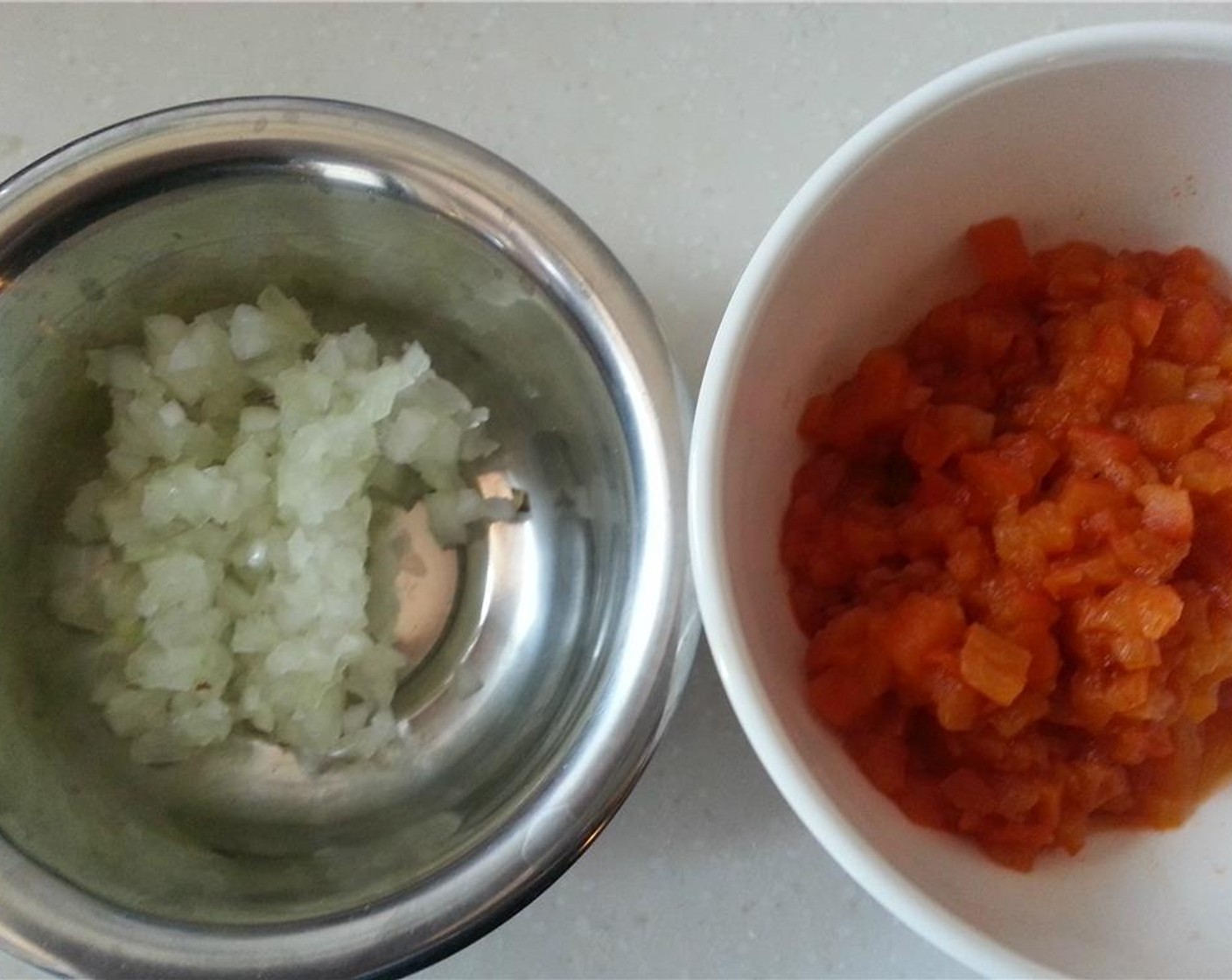 step 4 Finely chop the roasted pimentos, while you prepare the Onion (1 Tbsp).