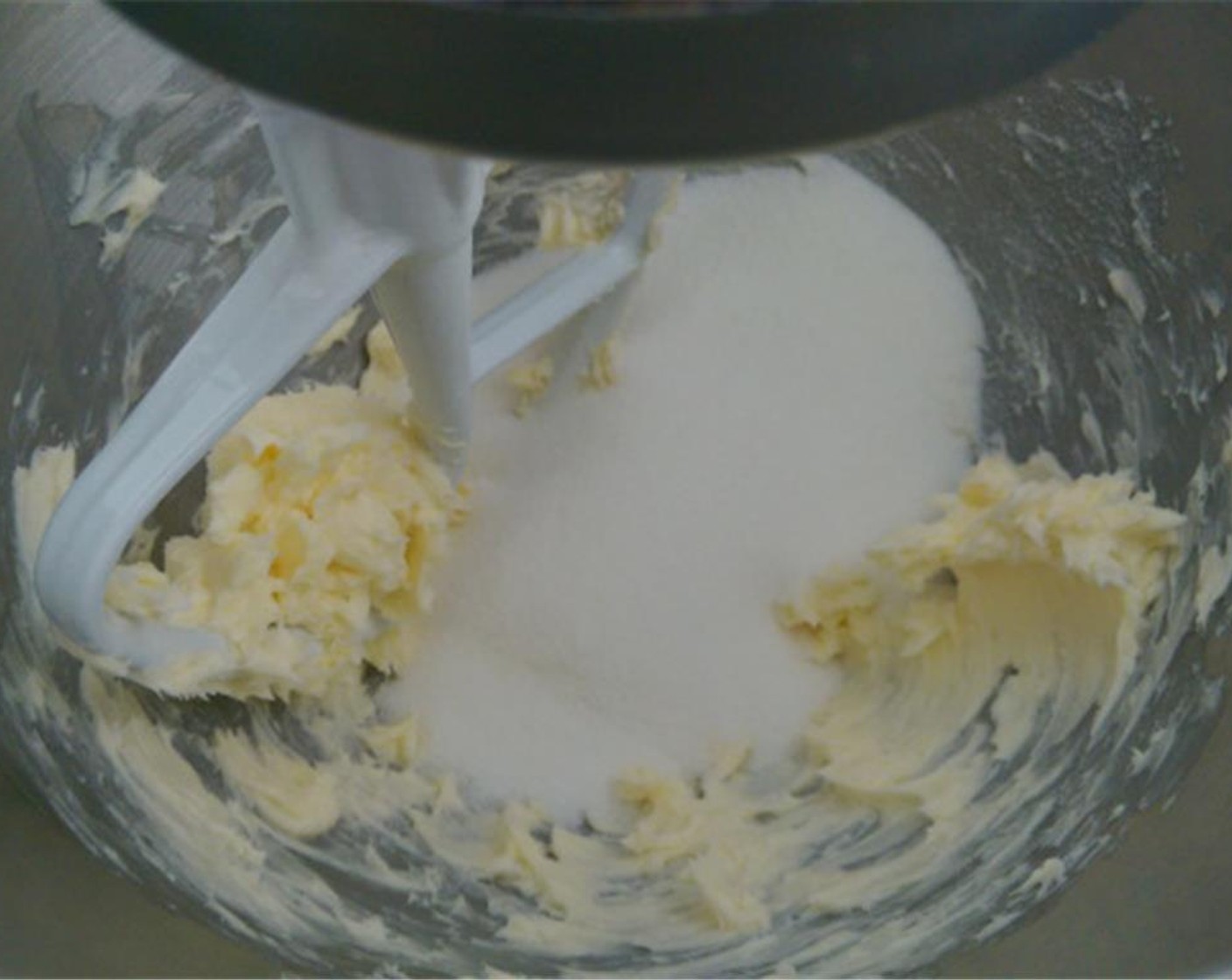 step 2 Cream Unsalted Butter (1/2 cup) and Granulated Sugar (3/4 cup) in the bowl of a stand mixer. Add Eggs (2) one at a time and mix until fully incorporated into the butter mixture.