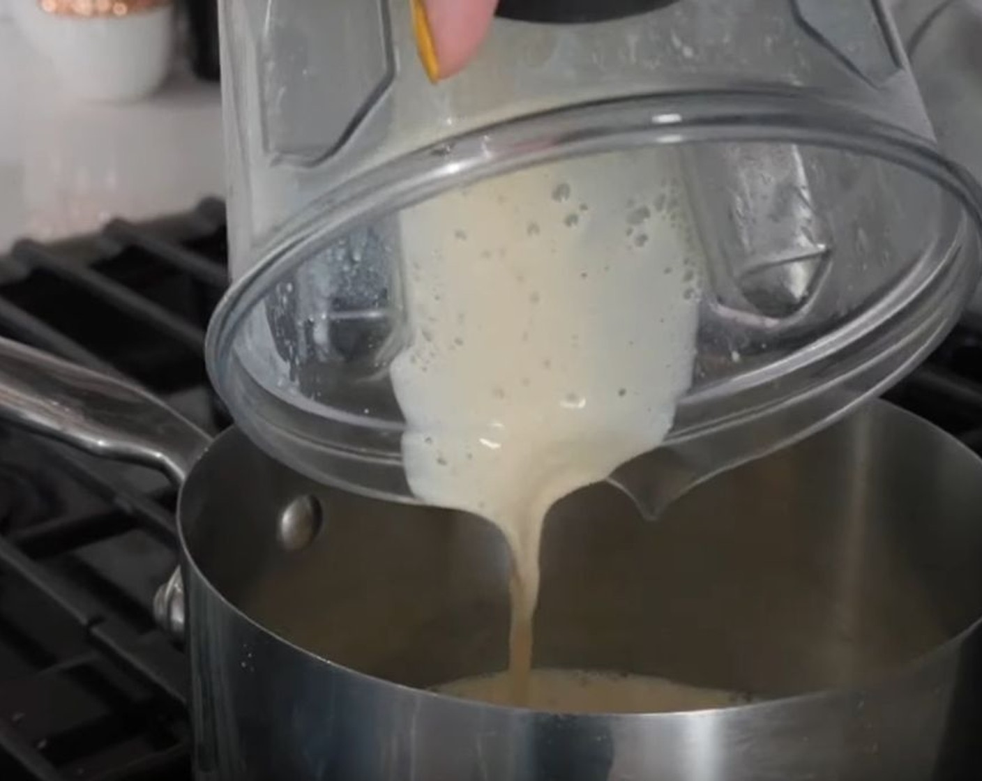 step 2 Pour the tofu mixture into a saucepan and cook over medium-high heat , stirring constantly, until it thickens and starts to look like dough, about 5 to 10 minutes.