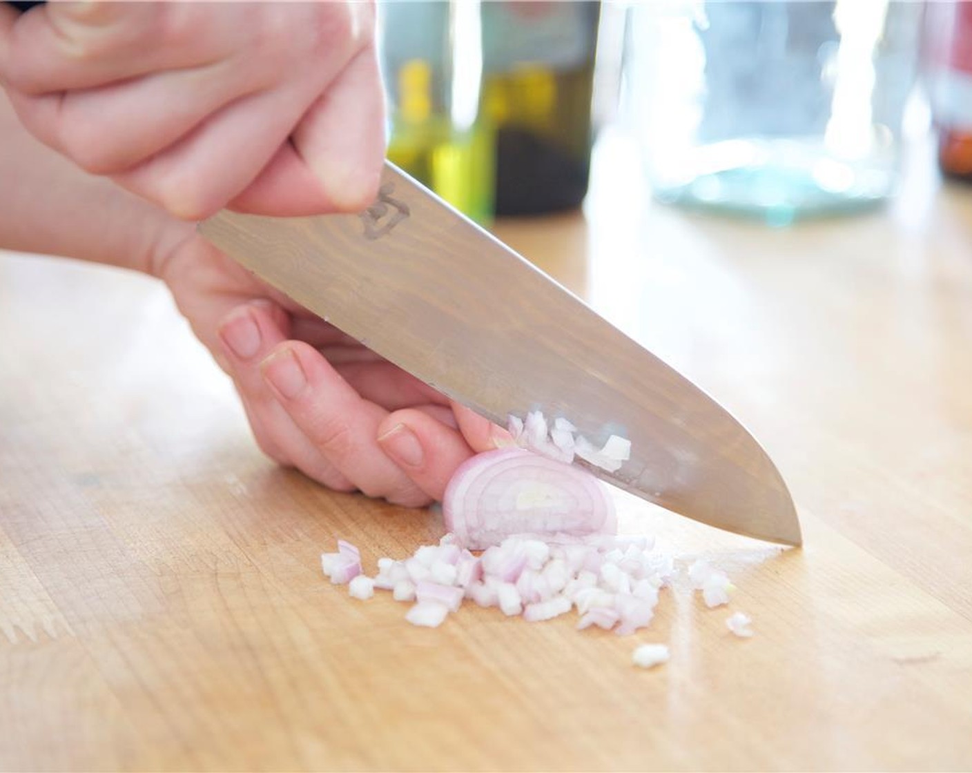 step 2 Mince Shallot (1); put into small bowl. Mince only 2 cloves of Garlic (4 cloves), add to bowl with shallot. Remove Fresh Parsley (3 Tbsp) leaves from stems. Discard stems; set leaves aside.