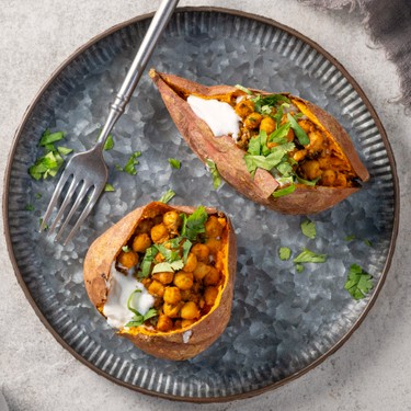 Loaded Sweet Potato with Curried Chickpea and Mushroom Recipe | SideChef