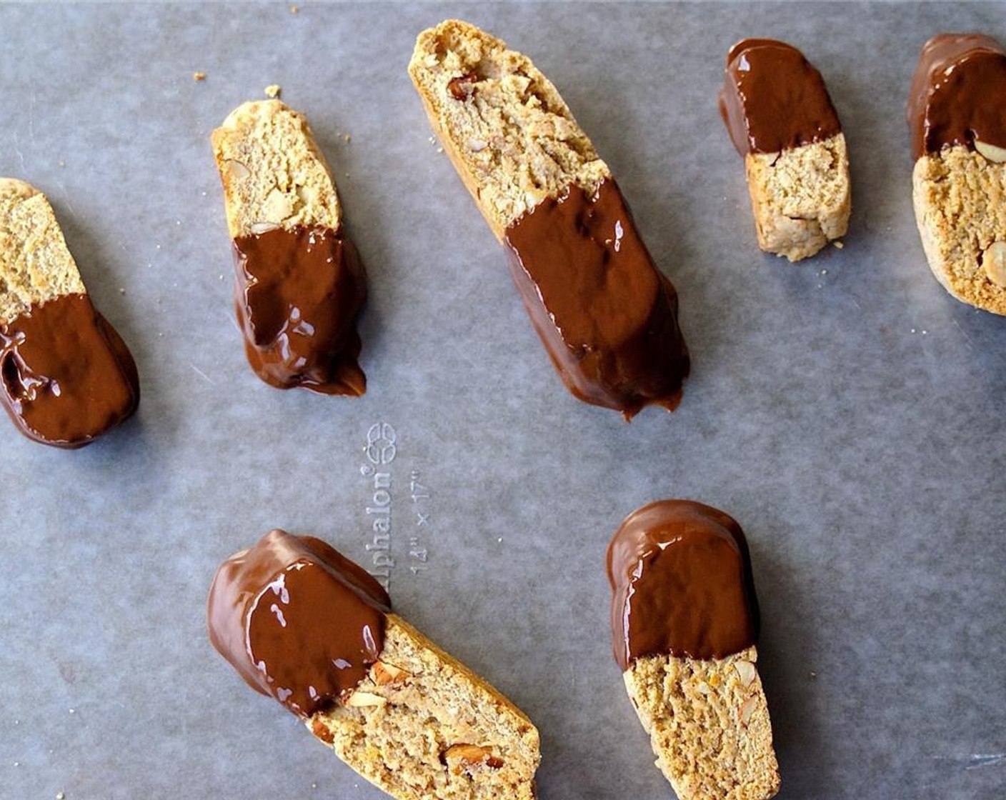 step 11 If dipping biscotti in chocolate, melt Vegan Dark Chocolate Chips (1 cup), and Coconut Oil (1 cup)