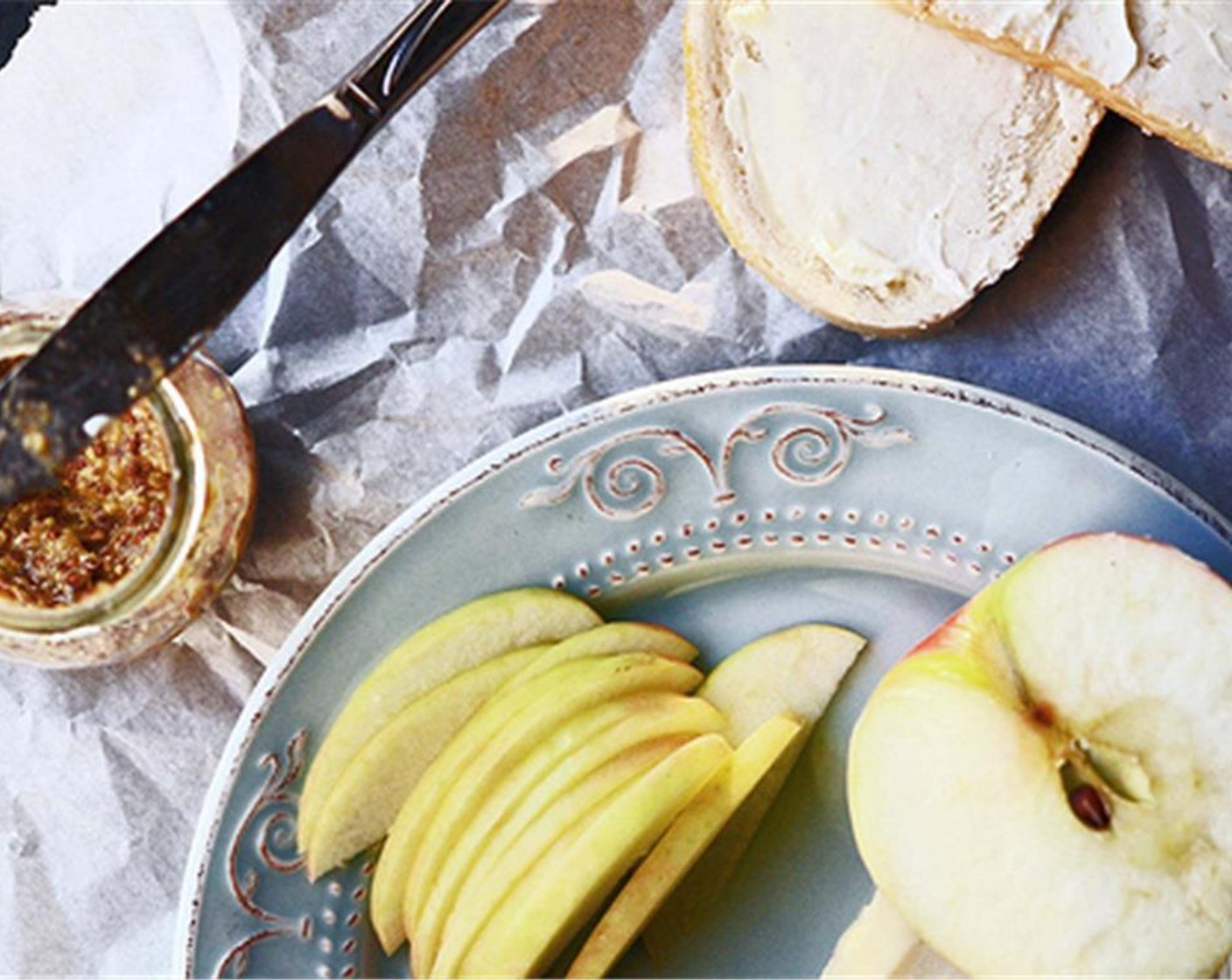 step 2 Spread half of the Unsalted Butter (2 Tbsp) on one side of each slice of Sourdough Bread (2 slices). Spread Whole Grain Mustard (1/2 Tbsp) on the side of bread that is facing up.