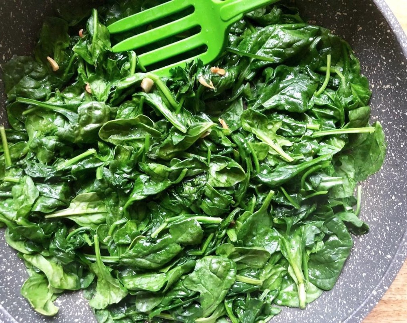 step 6 Add the Fresh Baby Spinach (8 cups) and stir in the remaining Kosher Salt (1/8 tsp). Cook just until the spinach is wilted. Stir in the 2 Tbsp of lemon juice.