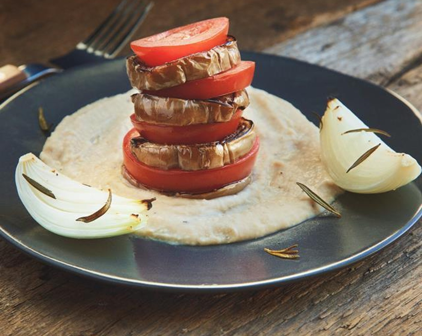 Eggplant Tower with Mashed White Beans