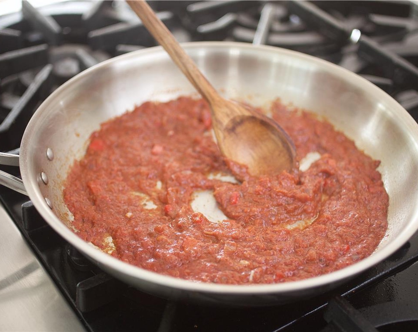 step 9 Add the Crushed Tomatoes (1 can), Dijon Mustard (1 pckg), Dried Oregano (1/2 tsp), Cayenne Pepper (1/4 tsp), Salt (1/4 tsp), and Ground Black Pepper (1/4 tsp). Bring to a simmer.