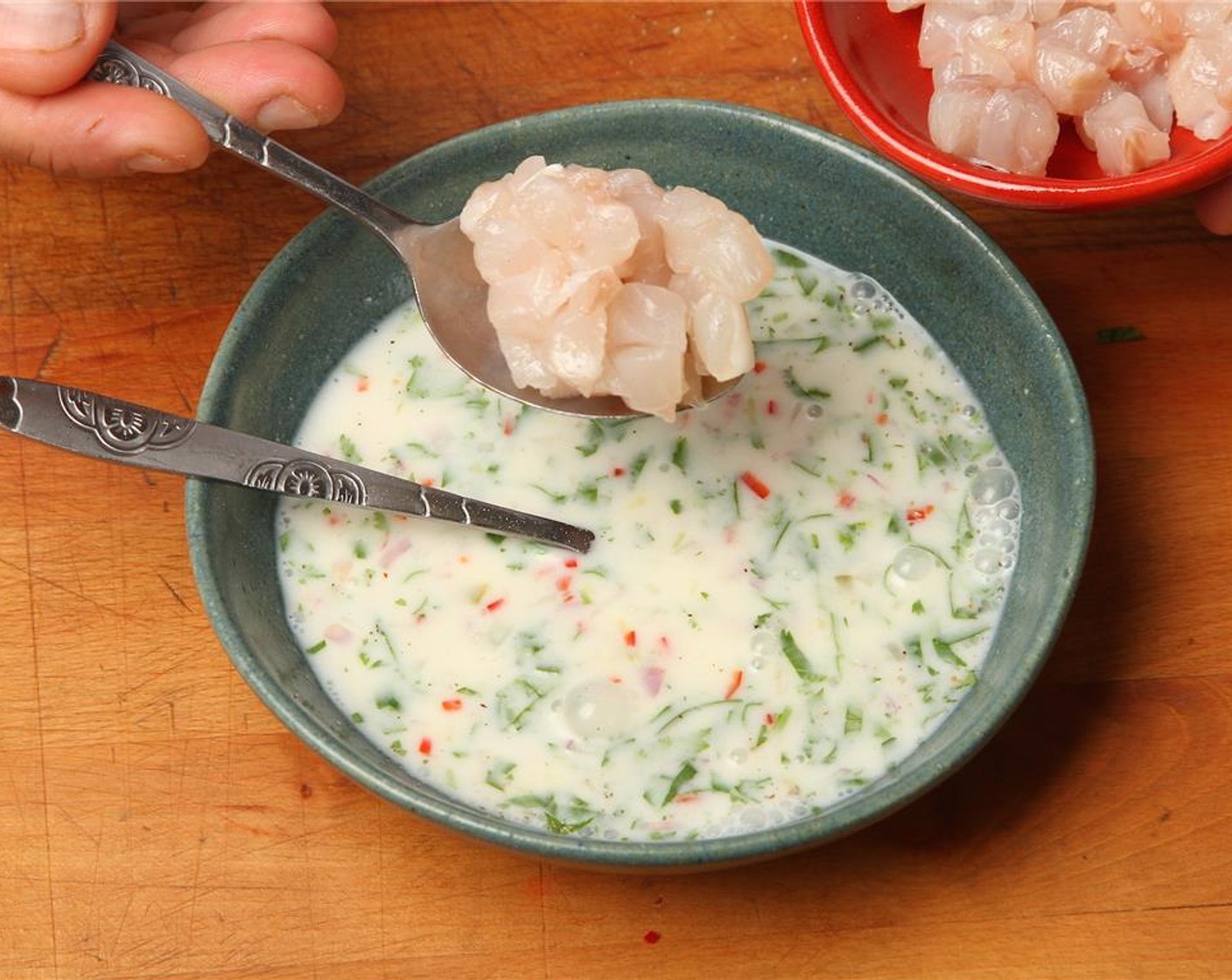 step 8 Add the diced king fish to the coconut marinade, enough to cover the fish. Leave to marinate for a couple of minutes.