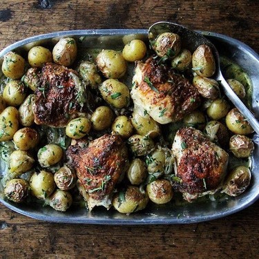 One-Pan Roasted Chicken Thighs with Potatoes and Tarragon Recipe | SideChef