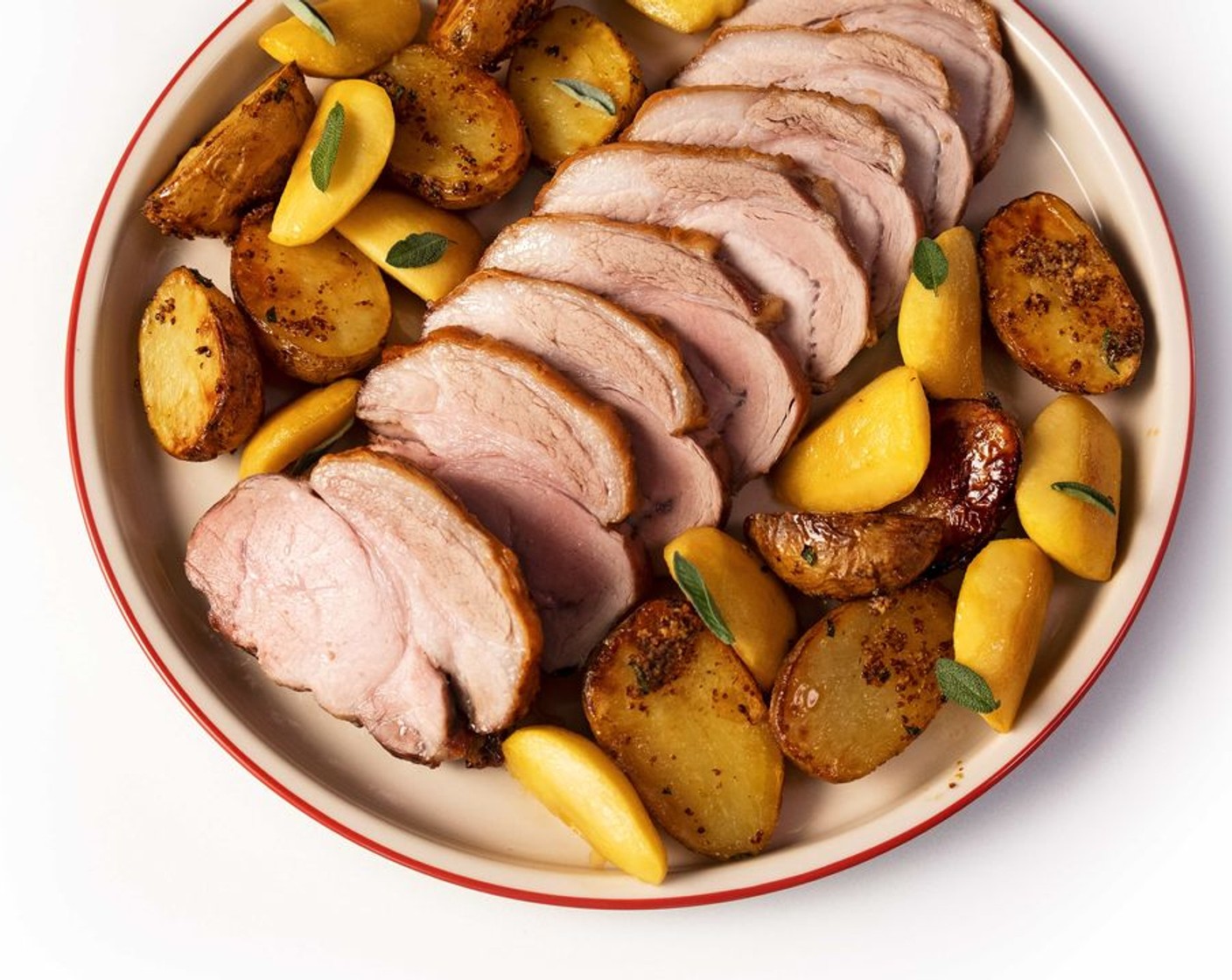 Crispy Pork Loin with Apples and Roasted Potatoes