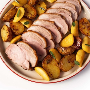 Crispy Pork Loin with Apples and Roasted Potatoes Recipe | SideChef