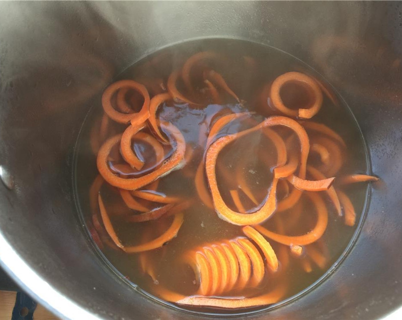 step 17 Strain the sweet potatoes before adding them to the dashi. Cover and cook until tender, 8 to 10 minutes. When cooked, remove or leave the "noodles" in the pot for the next step.