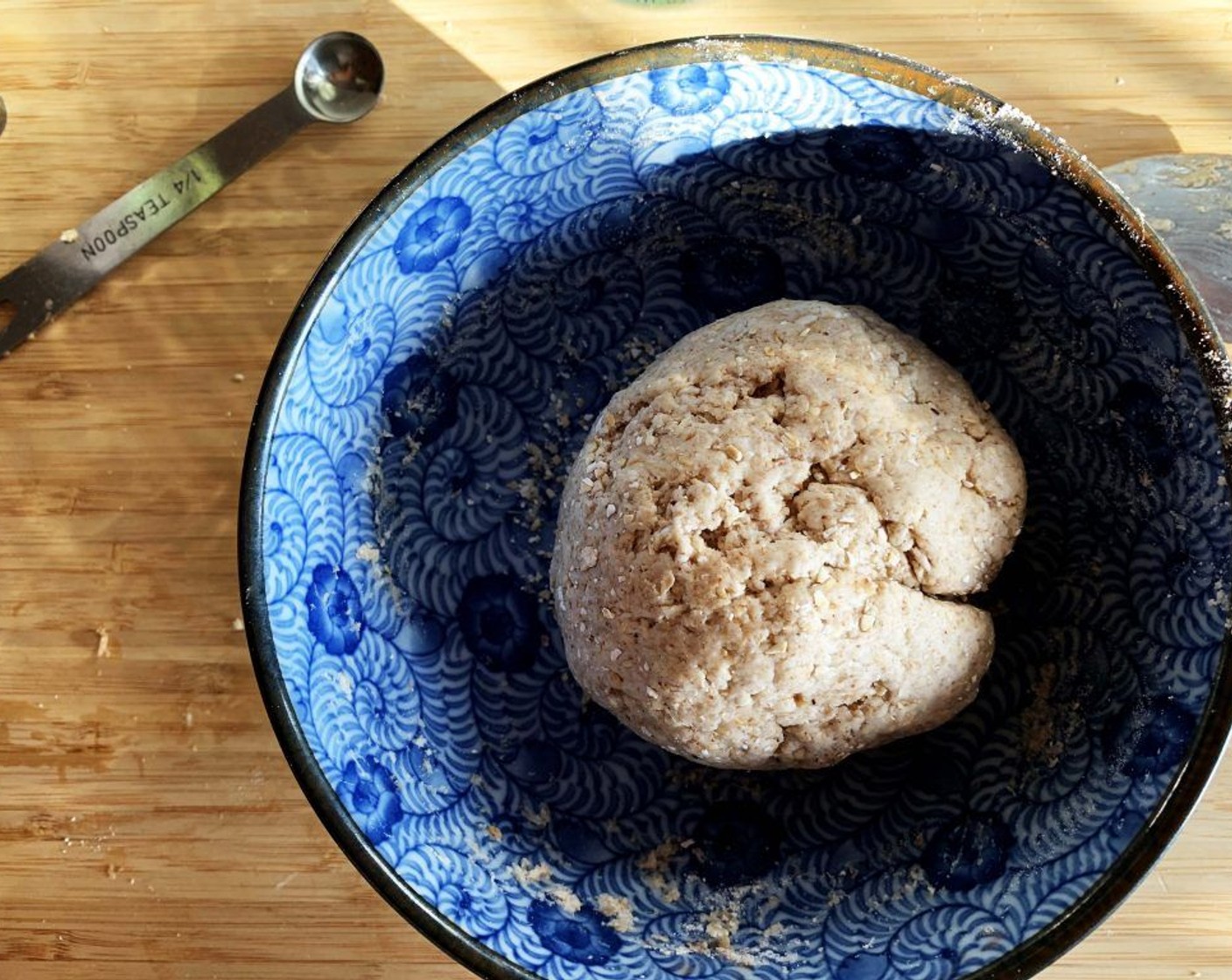 step 4 In a bowl add the Gluten-Free Oat Flour (1/4 cup), Kamut Flour (1/2 cup), Almond Flour (4 Tbsp), Rice Flour (1/3 cup), Xanthan Gum (1/8 tsp), Natural Almond Butter (1 1/2 Tbsp), Coconut Oil (1 oz), Coconut Sugar (2 Tbsp) and a splash of Almond Milk (to taste) for the crust and mix together until you get a smooth and soft dough. If too dry, add another splash of milk.