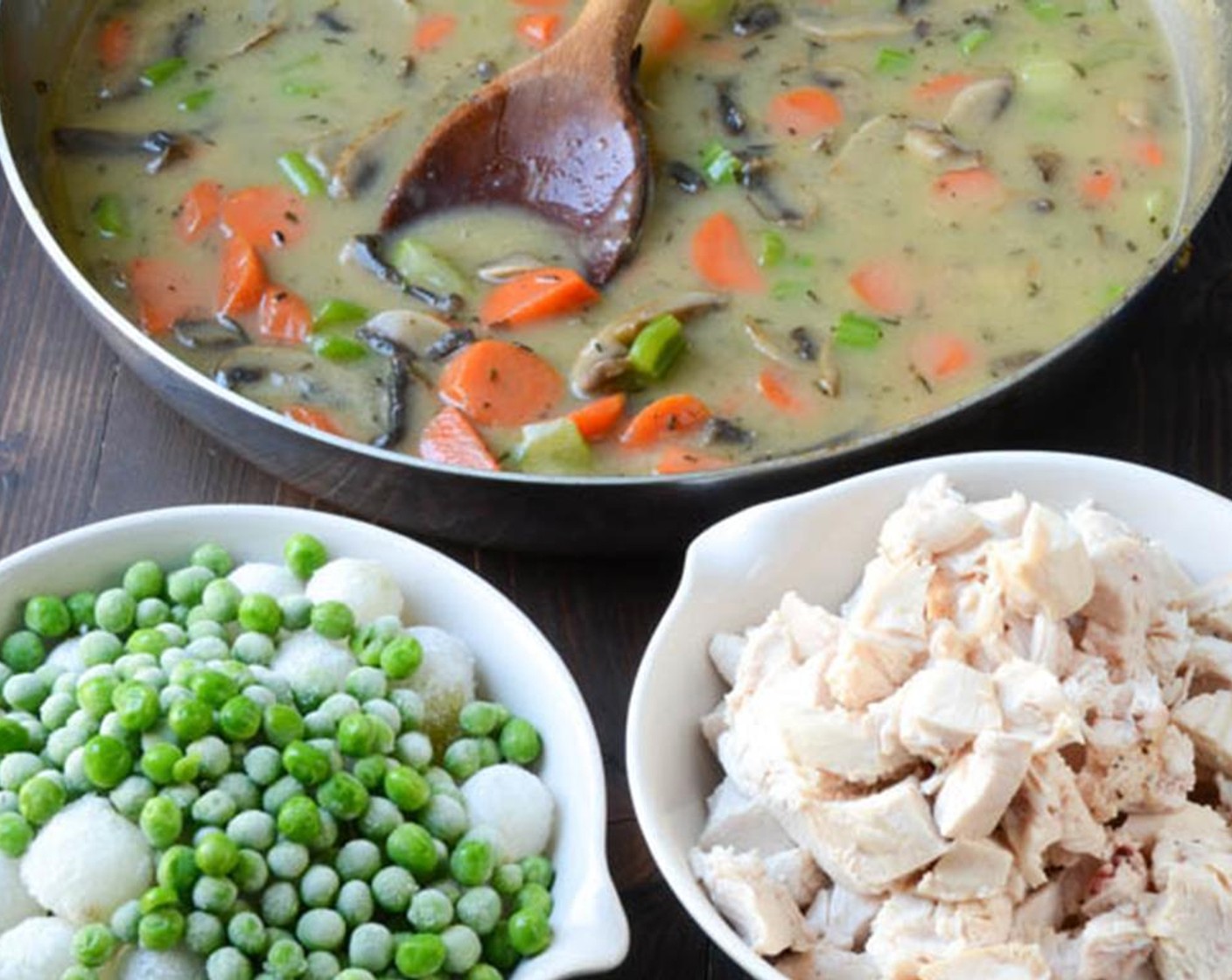 step 6 Add the Low-Sodium Chicken Broth (3 cups) a little at a time, stirring constantly. Bring to a low boil and cook for about 1 minute until the sauce thickens. Taste for seasoning and add a little Salt (to taste) and Ground Black Pepper (to taste).