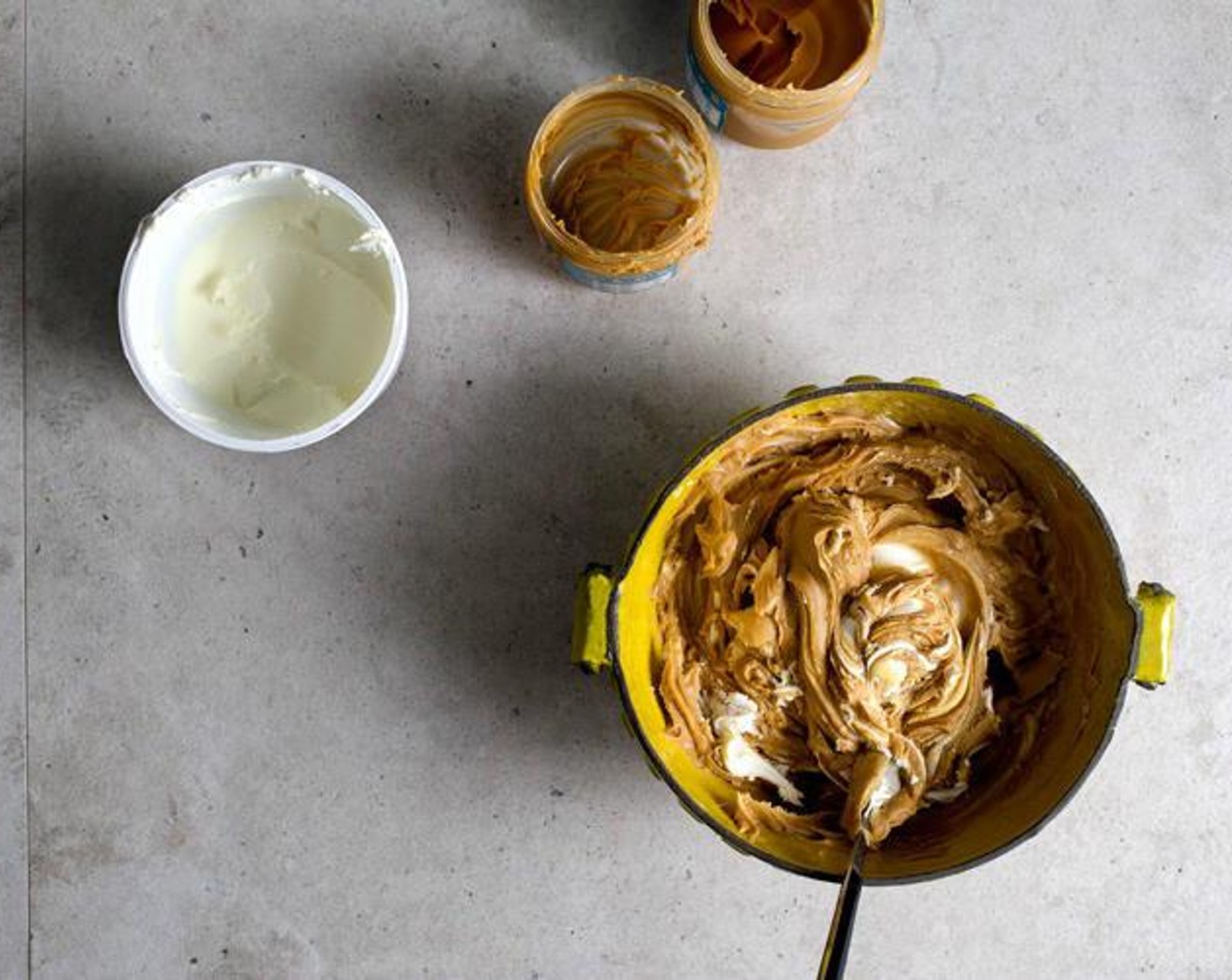step 6 With a fork or spatula, gently mix Mascarpone Cheese (1 cup), Creamy Peanut Butter (1 cup), and Salt (1/2 tsp) together until even. Do not use a food-processor or mix too vigorously, because the mascarpone might break.