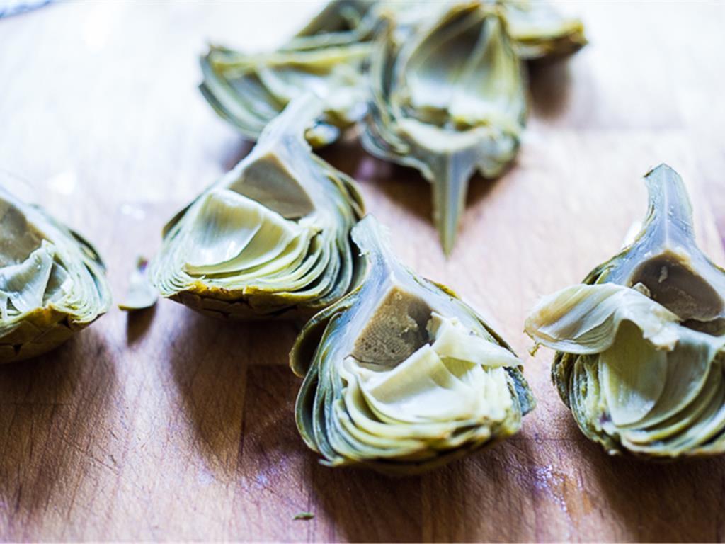 Grilled Artichokes & Polenta with Blistered Tomatoes Recipe | SideChef