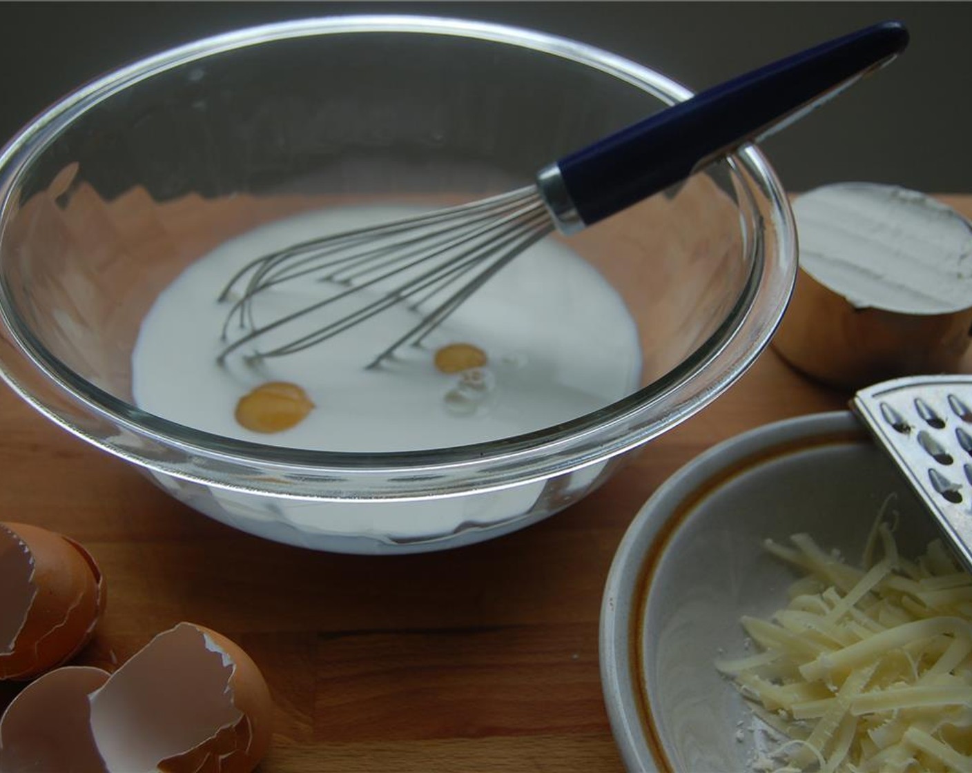 step 1 Melt the Unsalted Butter (1 Tbsp) and whisk half of it into the All-Purpose Flour (1 cup), Eggs (2), Salt (1/2 tsp), Ground Black Pepper (1/8 tsp), and Milk (1 cup).