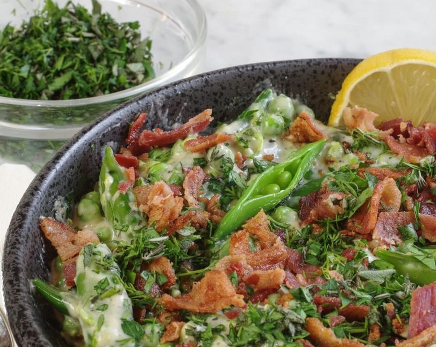 Creamy Sugar Snap Peas with Bacon