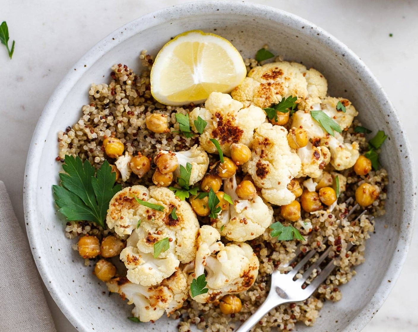 Roasted Cauliflower and Chickpeas and Mustard Dressing
