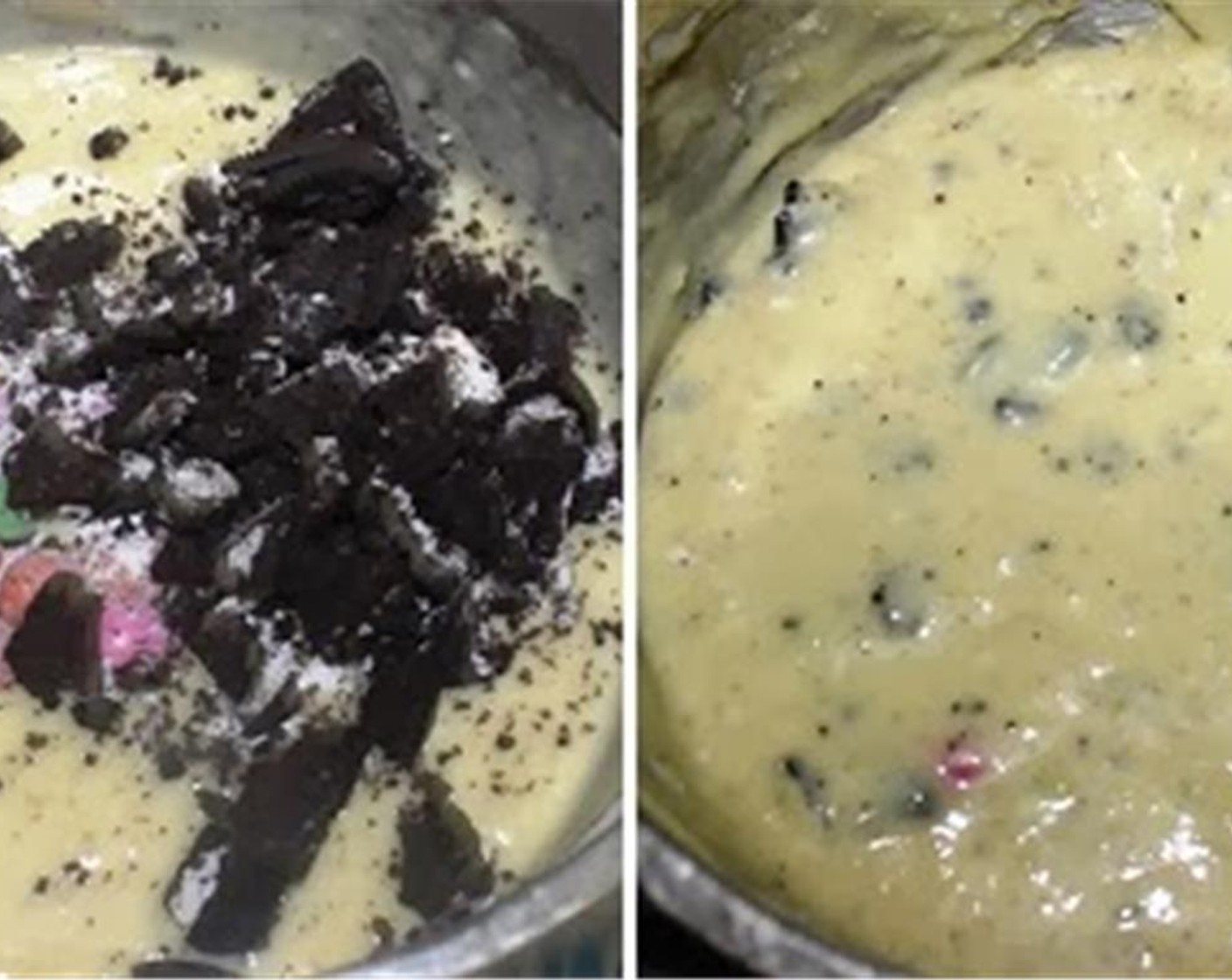 step 5 Add the Cookies (4 Tbsp) and M&M's® Milk Chocolate Candy (1/2 cup) to the batter.