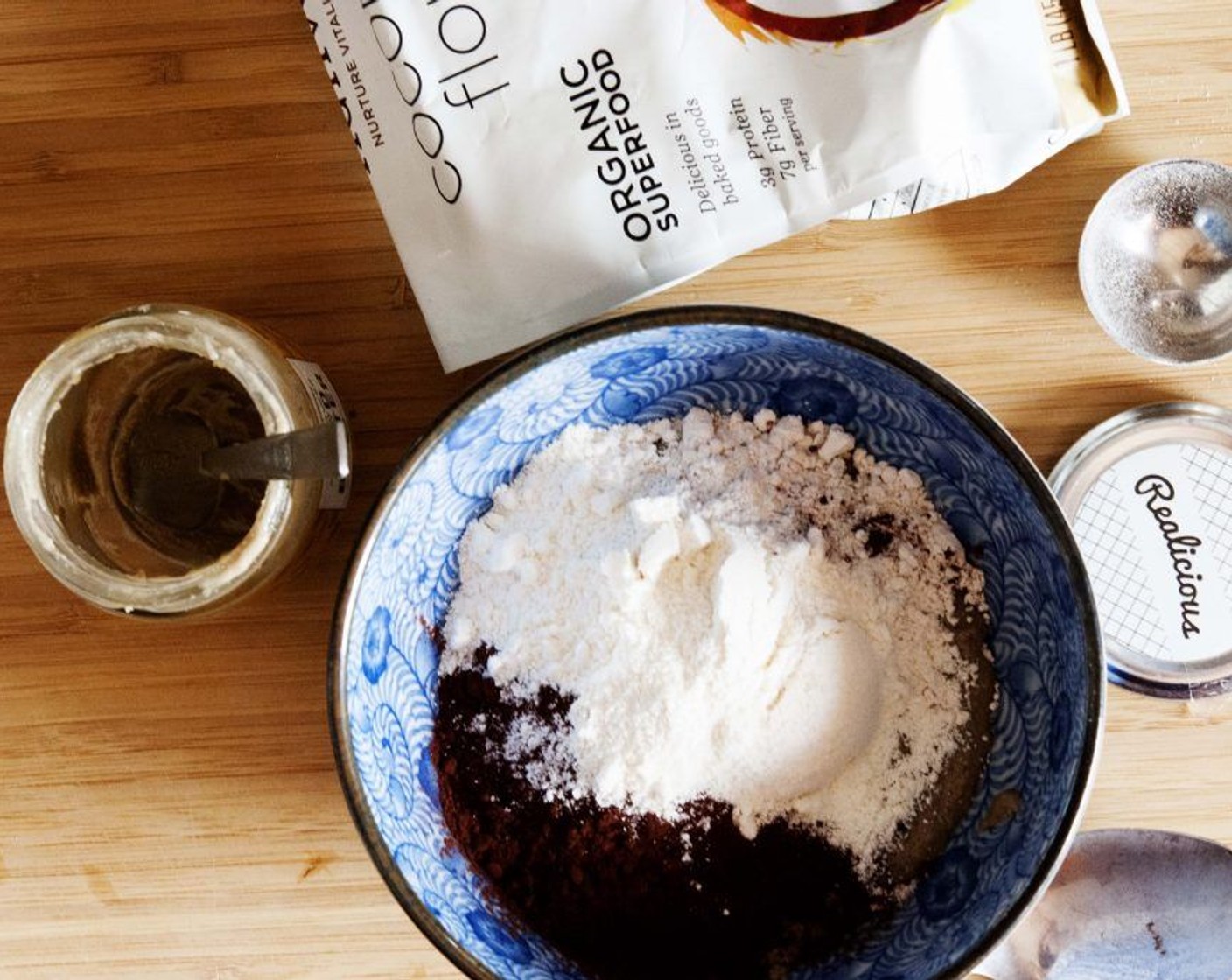 step 1 Combine Unsweetened Sunflower Seed Butter (1/2 cup), Powdered Erythritol (1/3 cup), Unsweetened Cocoa Powder (1/4 cup), Coconut Flour (3 Tbsp) and Salt (1 pinch) into a bowl and mix until you get a ball of dough.