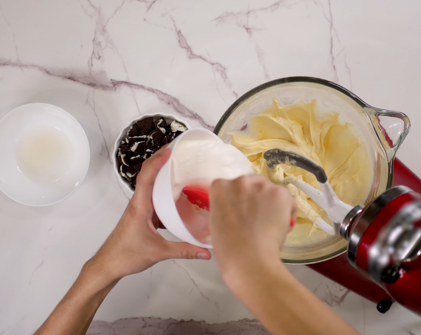 step 8 Once everything is nicely combined, pour in soft whipped cream and gelatin mixture and beat until the mixture is nice and thick.