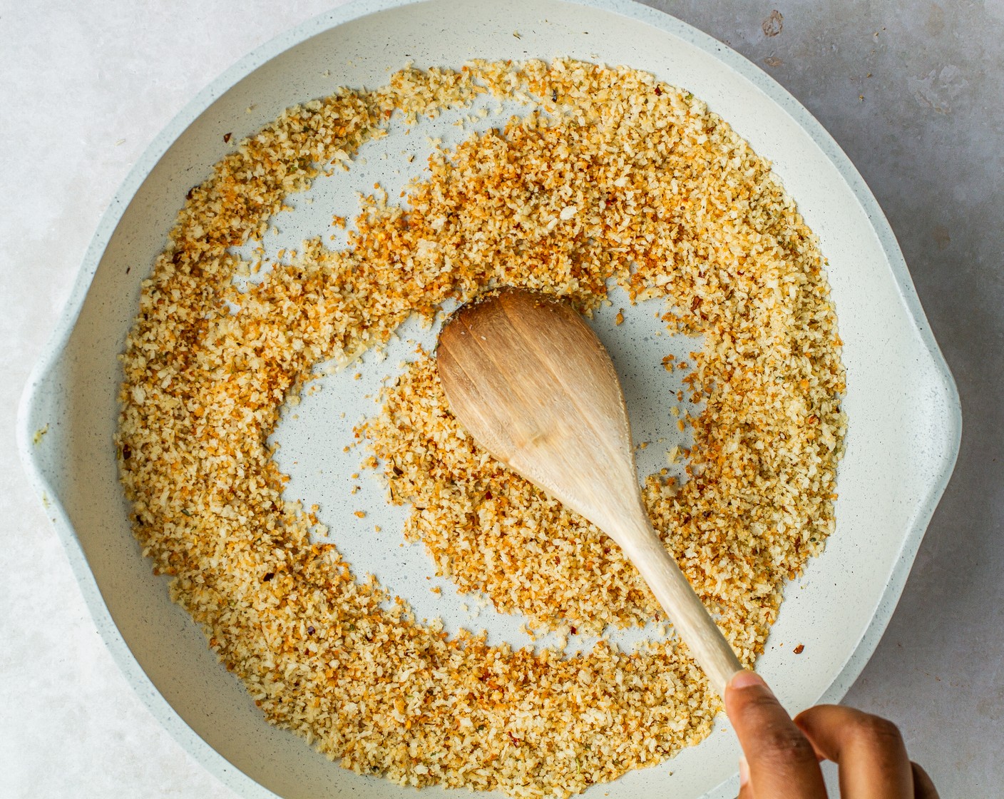 step 1 Heat a large skillet over medium-high heat and add Unsalted Butter (1 Tbsp). Once melted, add Panko Breadcrumbs (1 cup), Crushed Red Pepper Flakes (1/2 tsp), Italian Seasoning (1/2 tsp), McCormick® Garlic Powder (1/4 tsp), and Kosher Salt (1/8 tsp) and stir for 2-3 minutes or until golden brown.