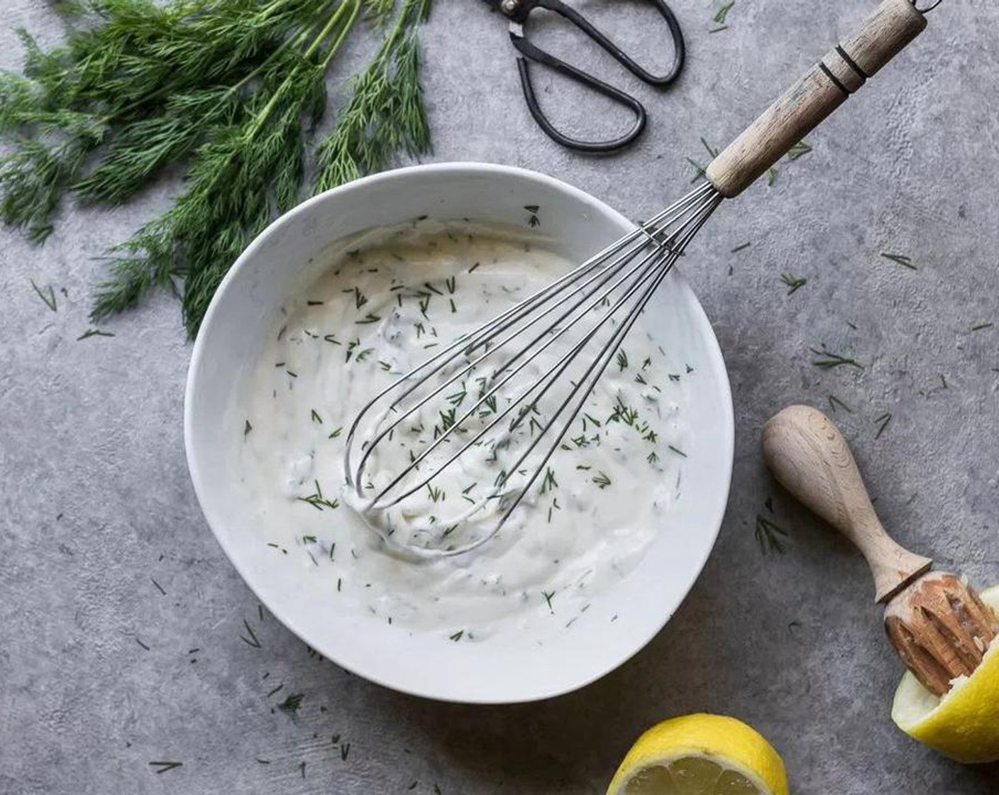 step 4 While the potatoes and asparagus cool, whisk Plain Yogurt Dressing (4 oz) and Roasted Garlic Yogurt Dressing (4 oz) with juice from the Lemon (1/2) and Fresh Dill (2 Tbsp).