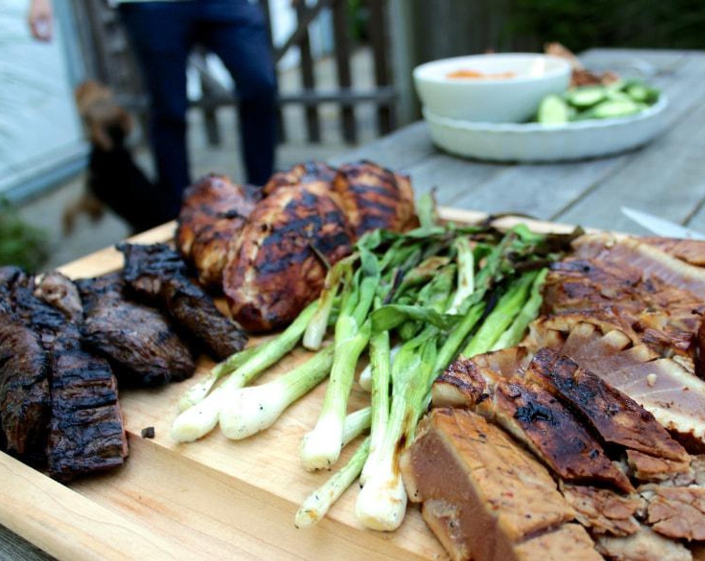 Sesame Ginger Grilled Skirt Steak, Chicken, and Tuna Steak