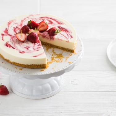 No-Bake Strawberry Swirl White Cheesecake Recipe | SideChef