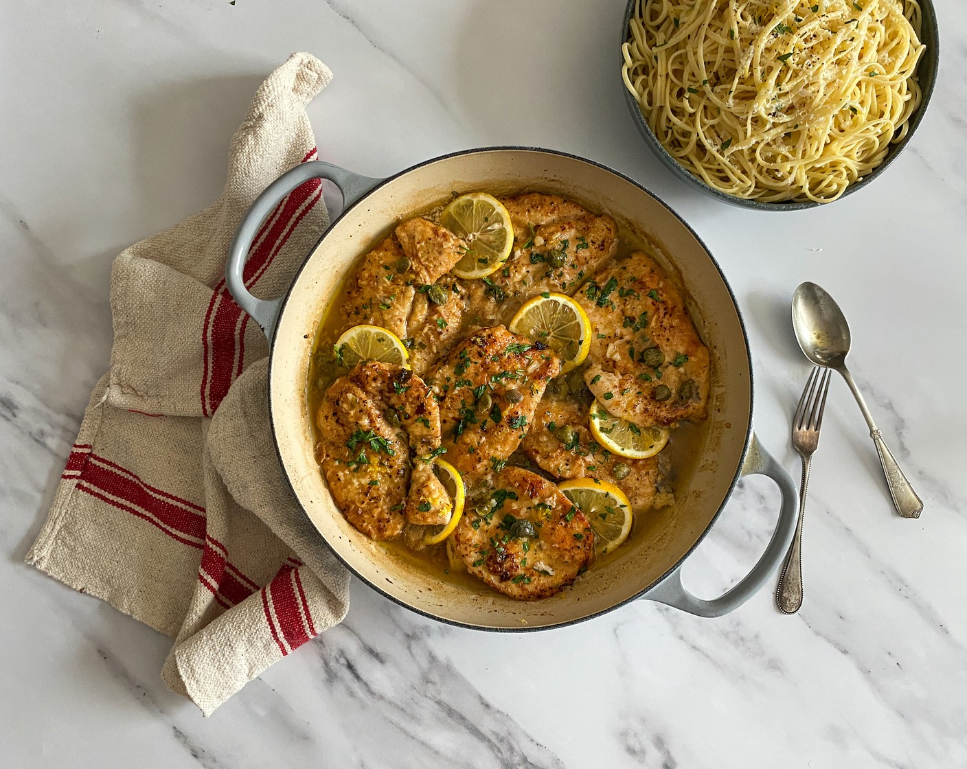 Chicken Piccata with Parmesan Spaghetti