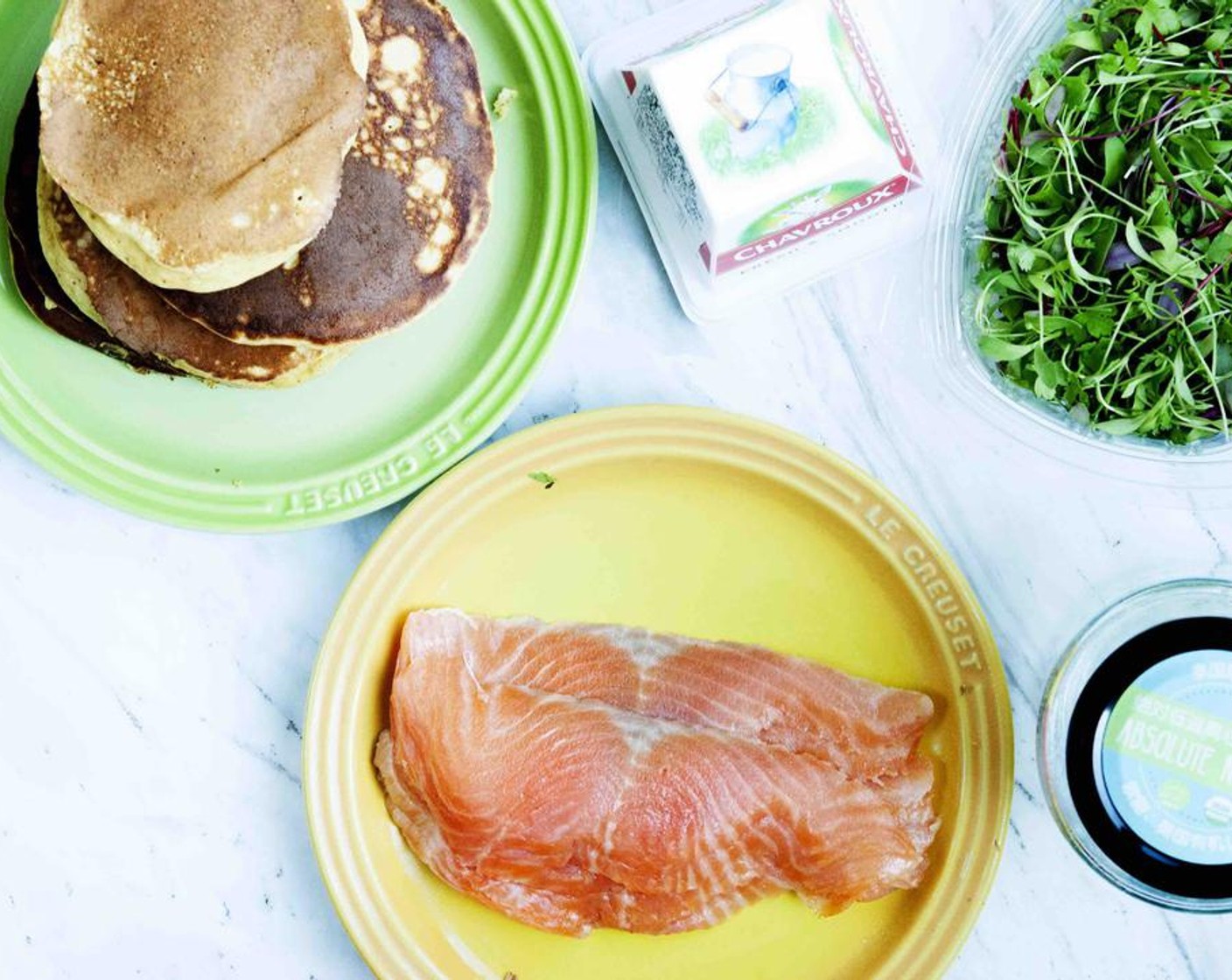 Protein Pancakes with Smoked Salmon and Goat Cheese