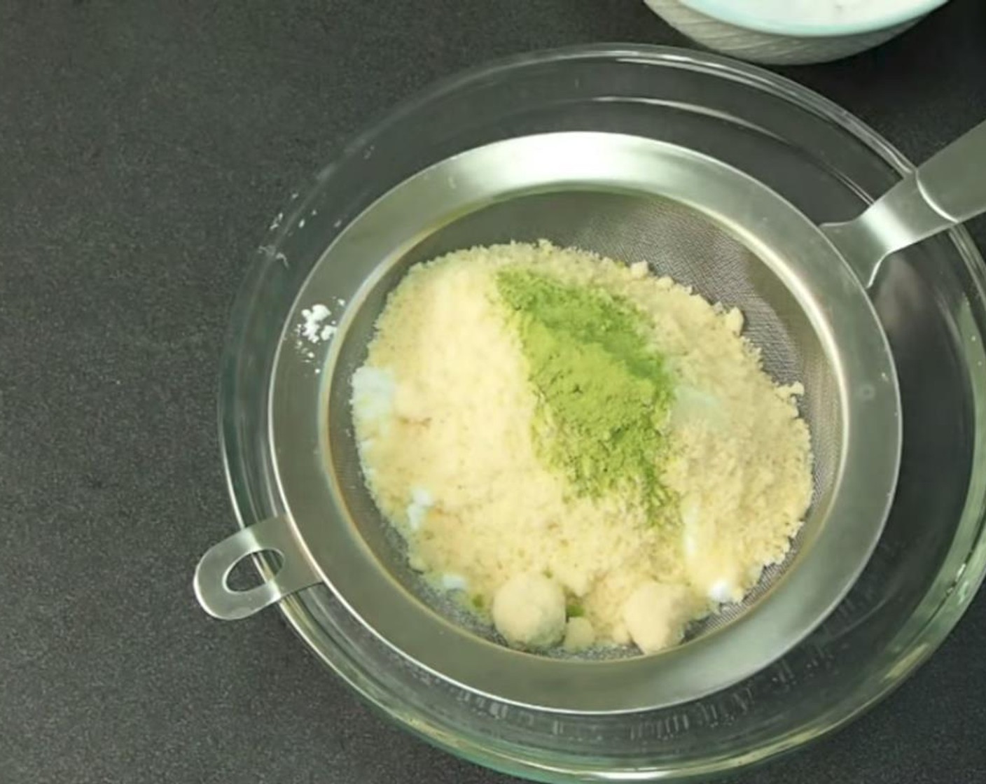 step 2 In your first bowl, sift together your Powdered Confectioners Sugar (1 cup), Matcha Powder (1 Tbsp), and Almond Flour (3/4 cup).