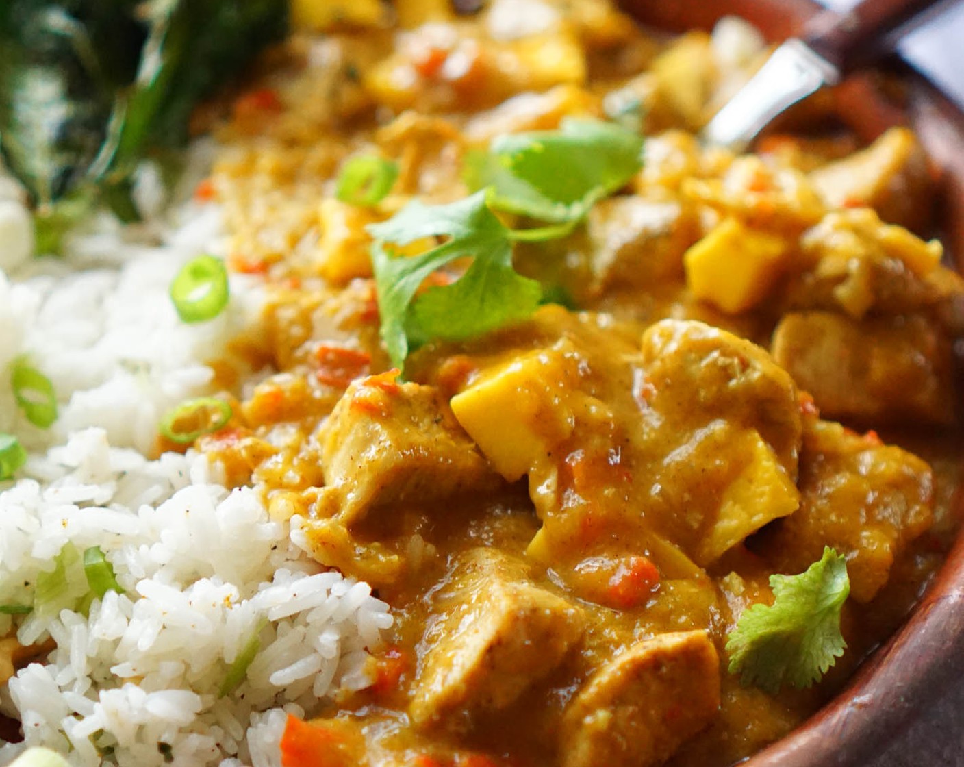 step 11 Serve the curry over the rice with Mango (1/4 cup) and garnish with crunchy kale chips. If desired, add fresh cilantro, lime juice, or a dollop of sour cream. Enjoy!