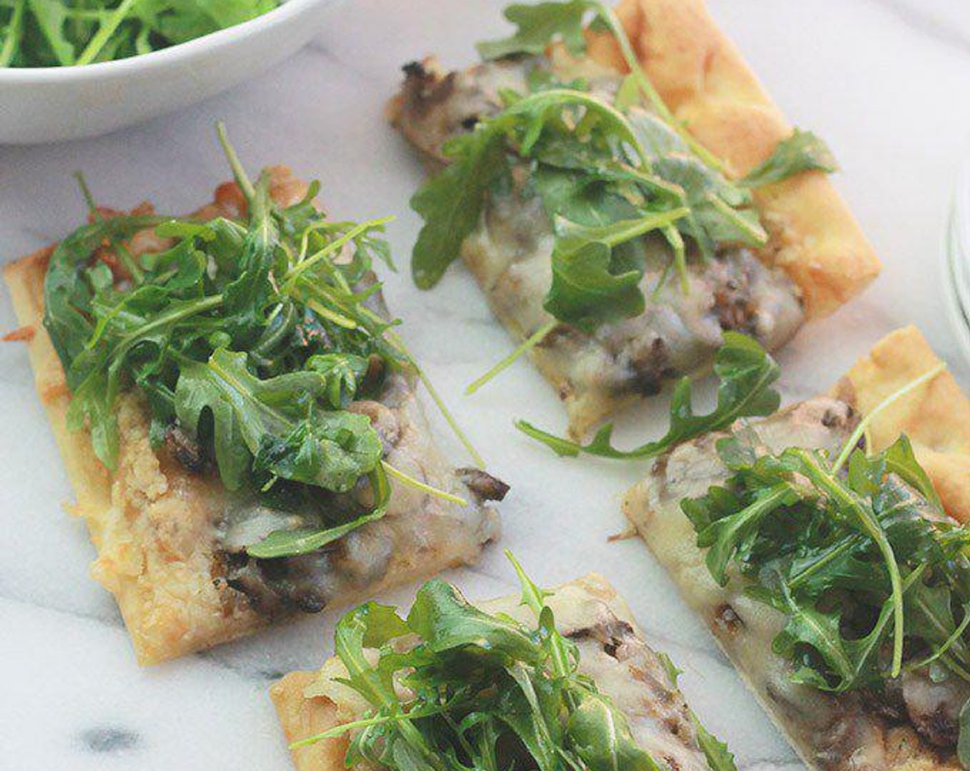 Mushroom Pizza with Artichoke Pesto and Arugula