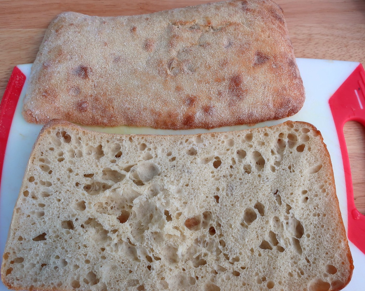 step 8 Slice the Ciabatta Bread (1 loaf) large enough to make 4 portions, horizontally in two halves.