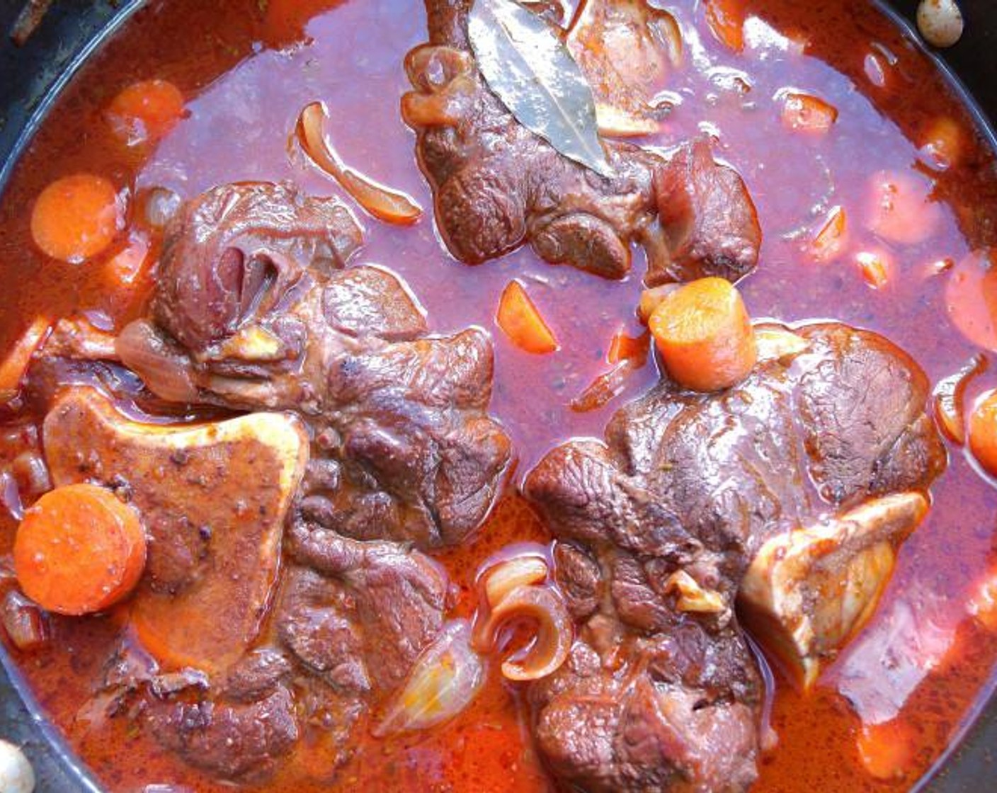step 5 Add Beef Stock (2 cups), cover, simmer until beef is tender but NOT falling apart, about 2-3 hours, depending on the thickness of the shank slices.