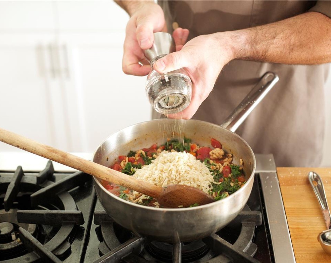 step 9 Stir in the fresh parsley and cooked rice. Season with Salt (1/2 Tbsp) and Ground Black Pepper (1/4 tsp). Cover until ready to plate.