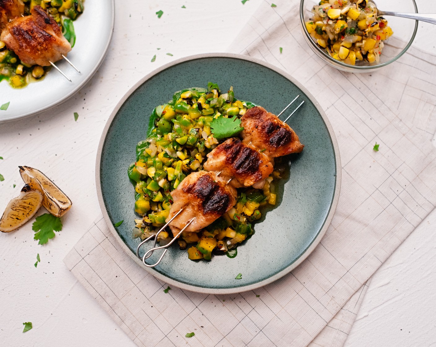 Chicken Skewers with Mango and Charred Corn Salsa