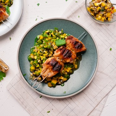 Chicken Skewers with Mango and Charred Corn Salsa Recipe | SideChef