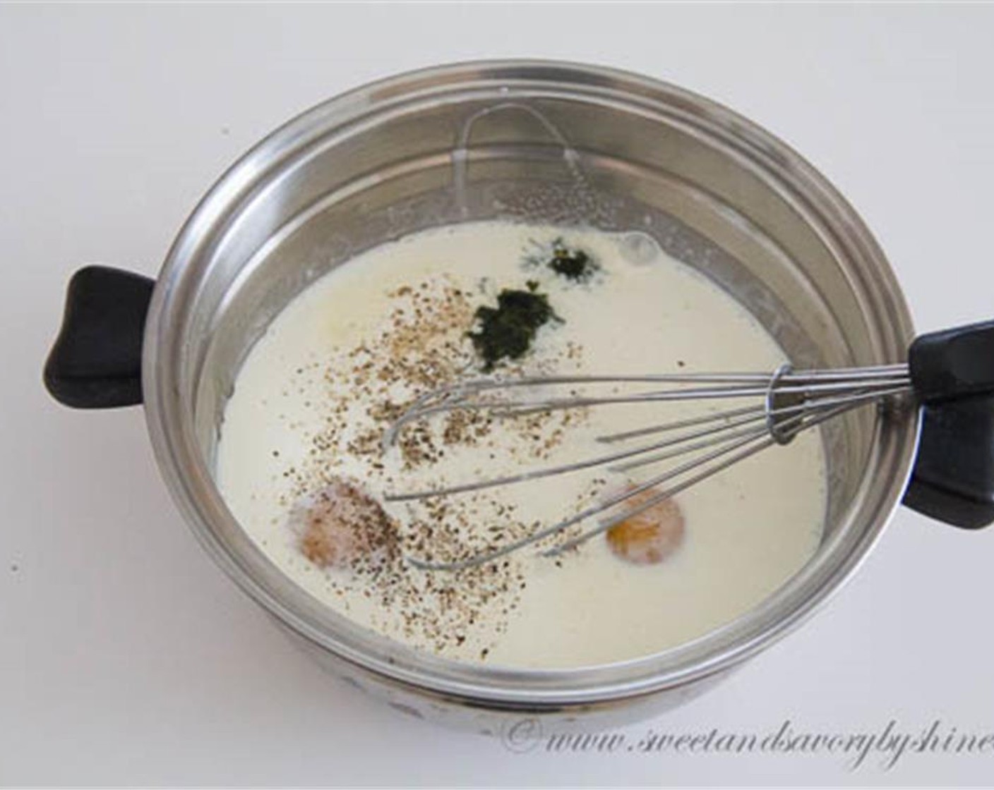 step 5 In a medium bowl, whisk together the Eggs (2), Heavy Cream (2/3 cup), Dried Dill Weed (1 tsp), Salt (1/4 tsp), and Ground Black Pepper (to taste) until smooth.