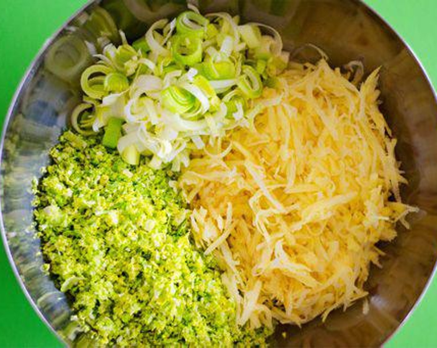 step 2 Wrap Potatoes (2 cups) in a towel and squeeze to remove as much moisture as possible. Combine potatoes with Brussels Sprouts (2 cups), Leek (1 cup), juice of the Lemon (1/2), Salt (1 tsp) and Ground Black Pepper (1/4 tsp).