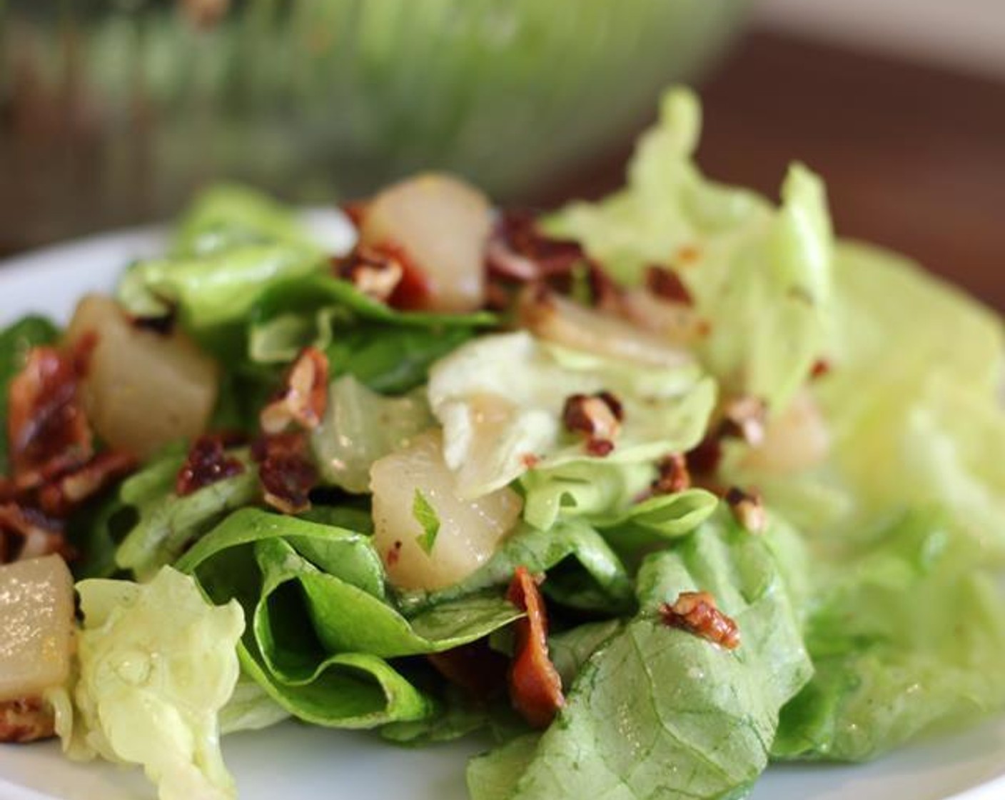 Poached Pear, Bacon, Pecan & Butter Lettuce Salad