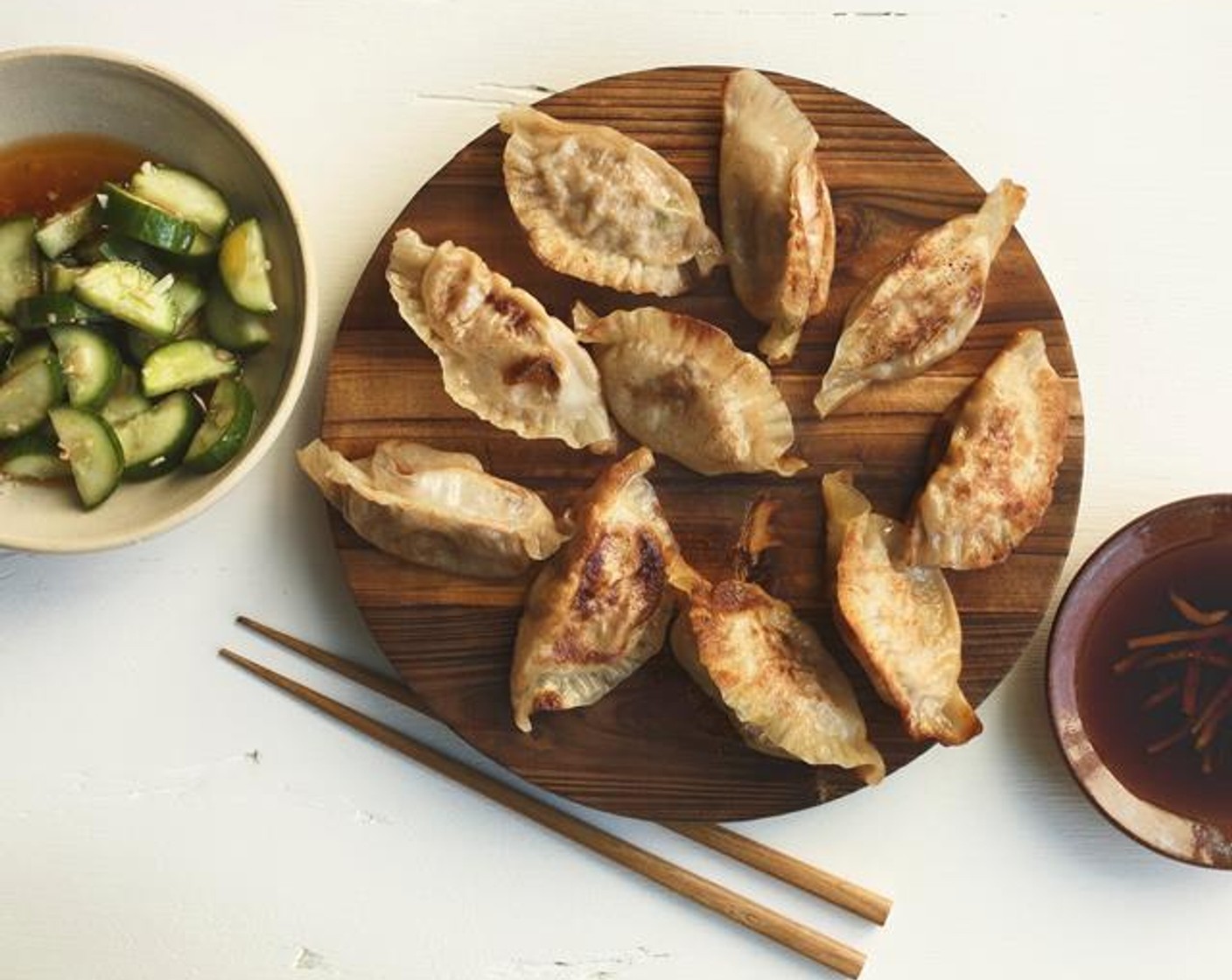 Gingery Pot Stickers with Cooling Cucumber Salad
