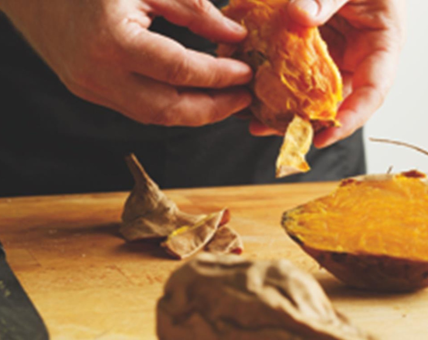 step 2 Roast Sweet Potatoes (4) whole for 45 minutes. Turn off the oven, let the potatoes cool and then peel.