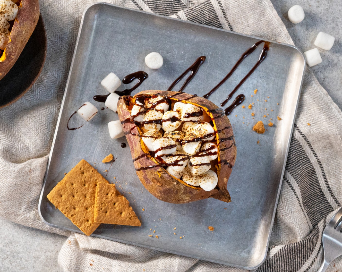 Loaded Sweet Potato with Marshmallow and Chocolate