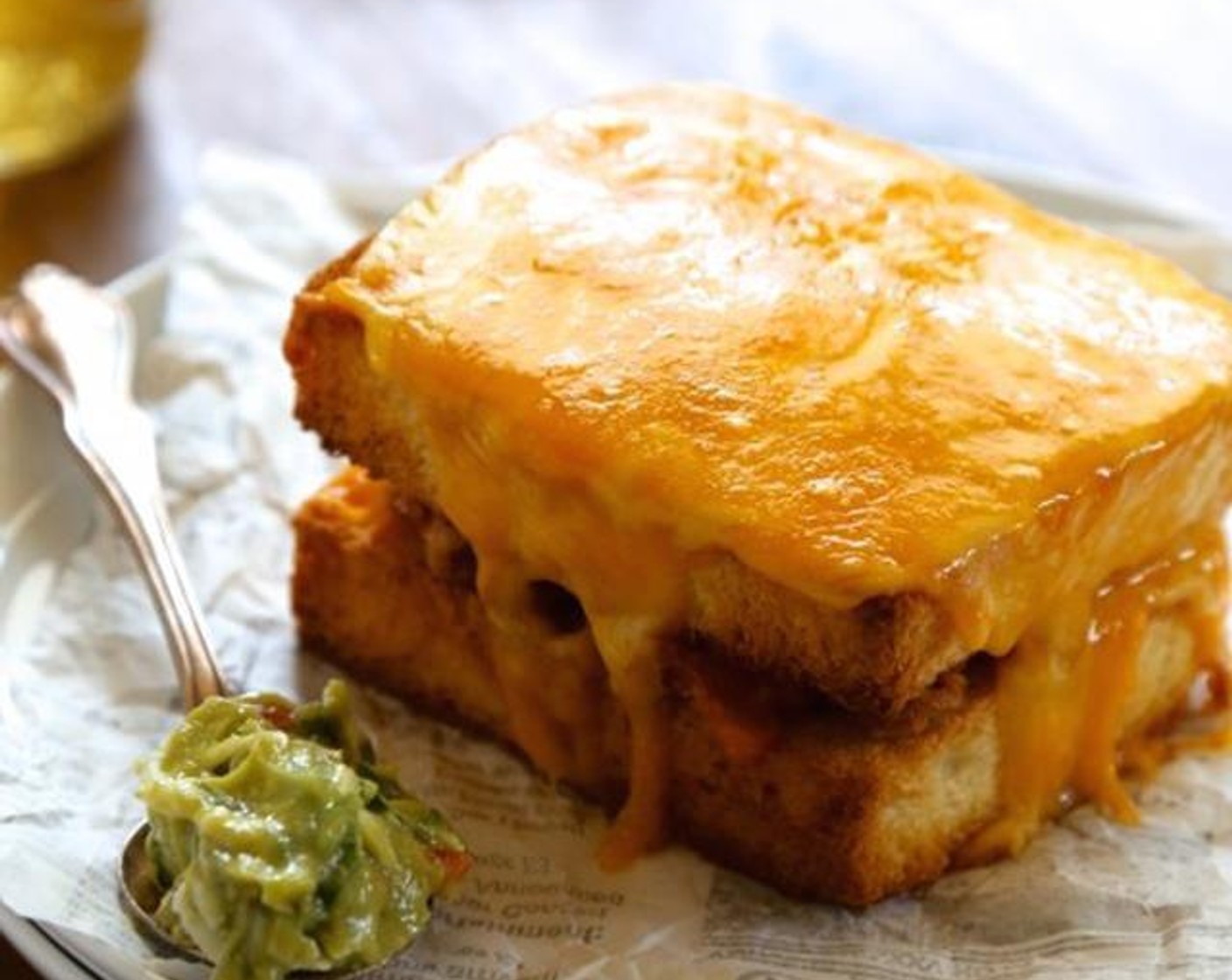 Chorizo Croque Monsieur with Queso & Cojita Guac