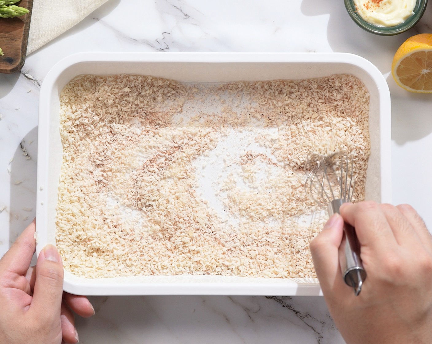 step 2 In a tray, mix together Breadcrumbs (1 cup), McCormick® Garlic Powder (1/2 tsp), Paprika (1/2 tsp), Salt (1/2 tsp), and Ground Black Pepper (1/4 tsp).