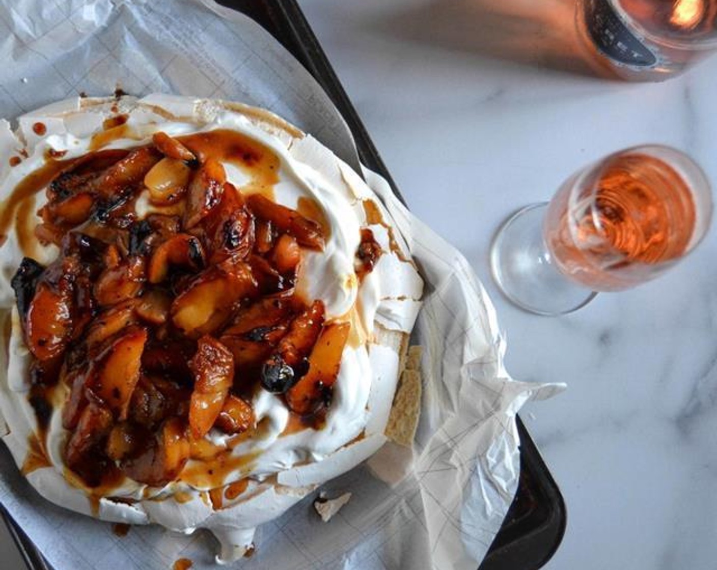 Caramelized Peach Pavlova